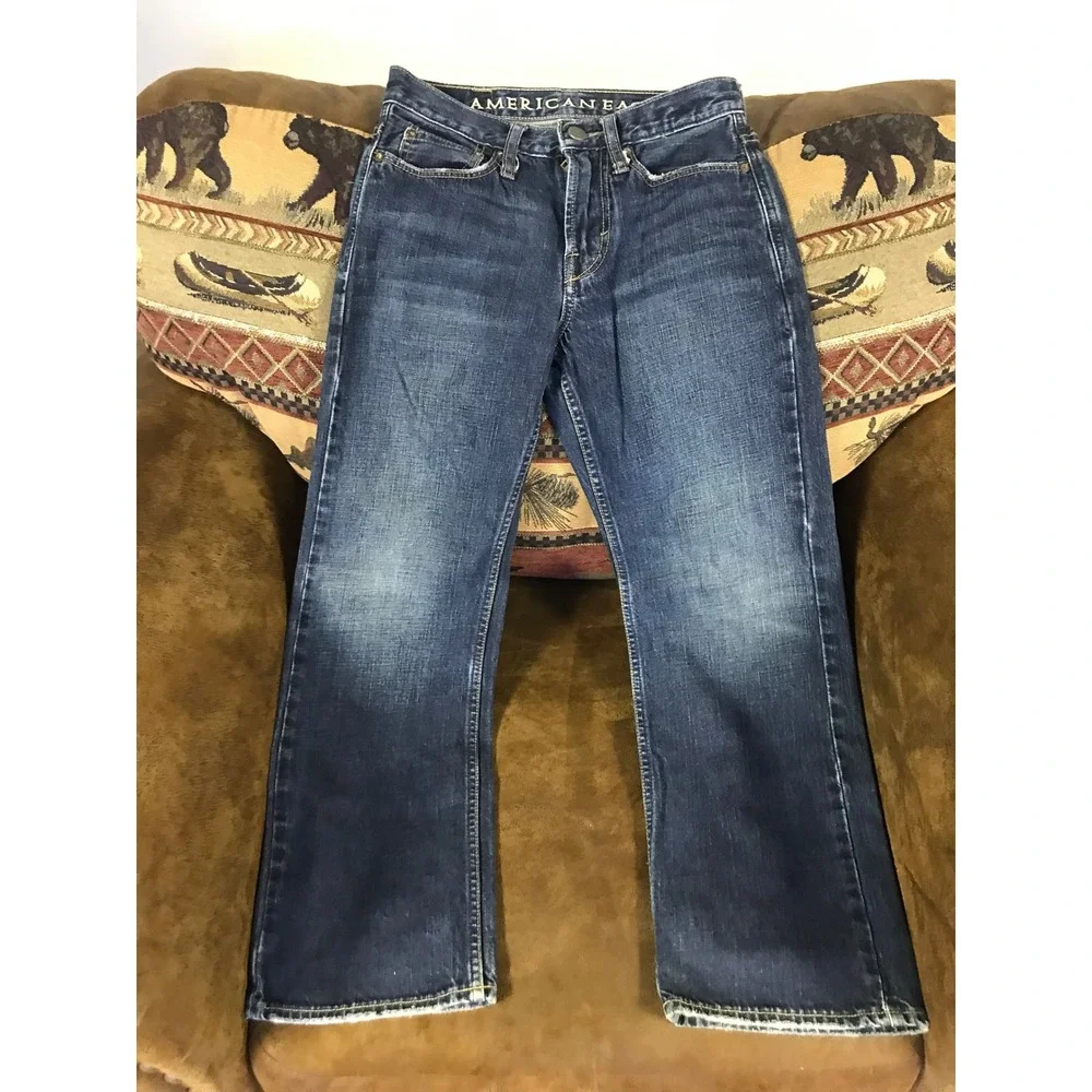 American Eagle Boys Bootcut Jeans Dark Wash Blue Denim 26x28 100% Cotton